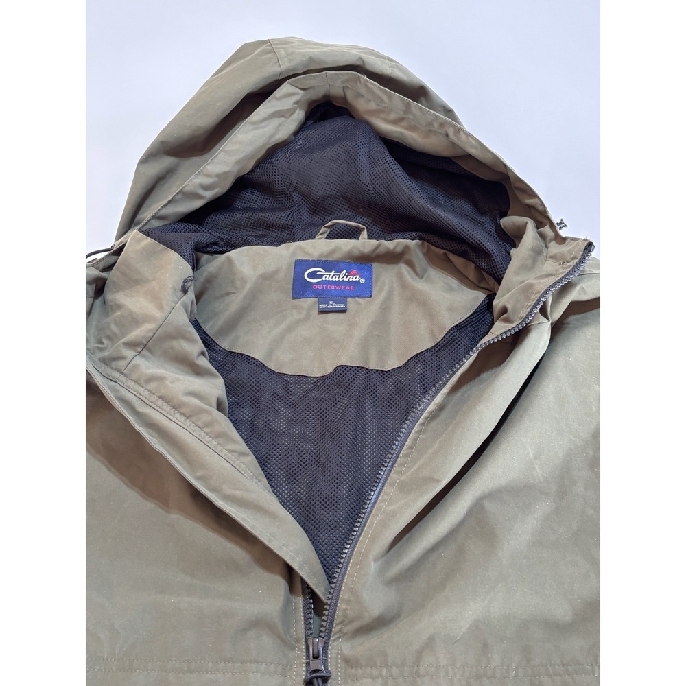Catalina Outerwear Olive Green Full Zip Hooded Windbreaker Jacket Mens XL - Picture 5 of 6